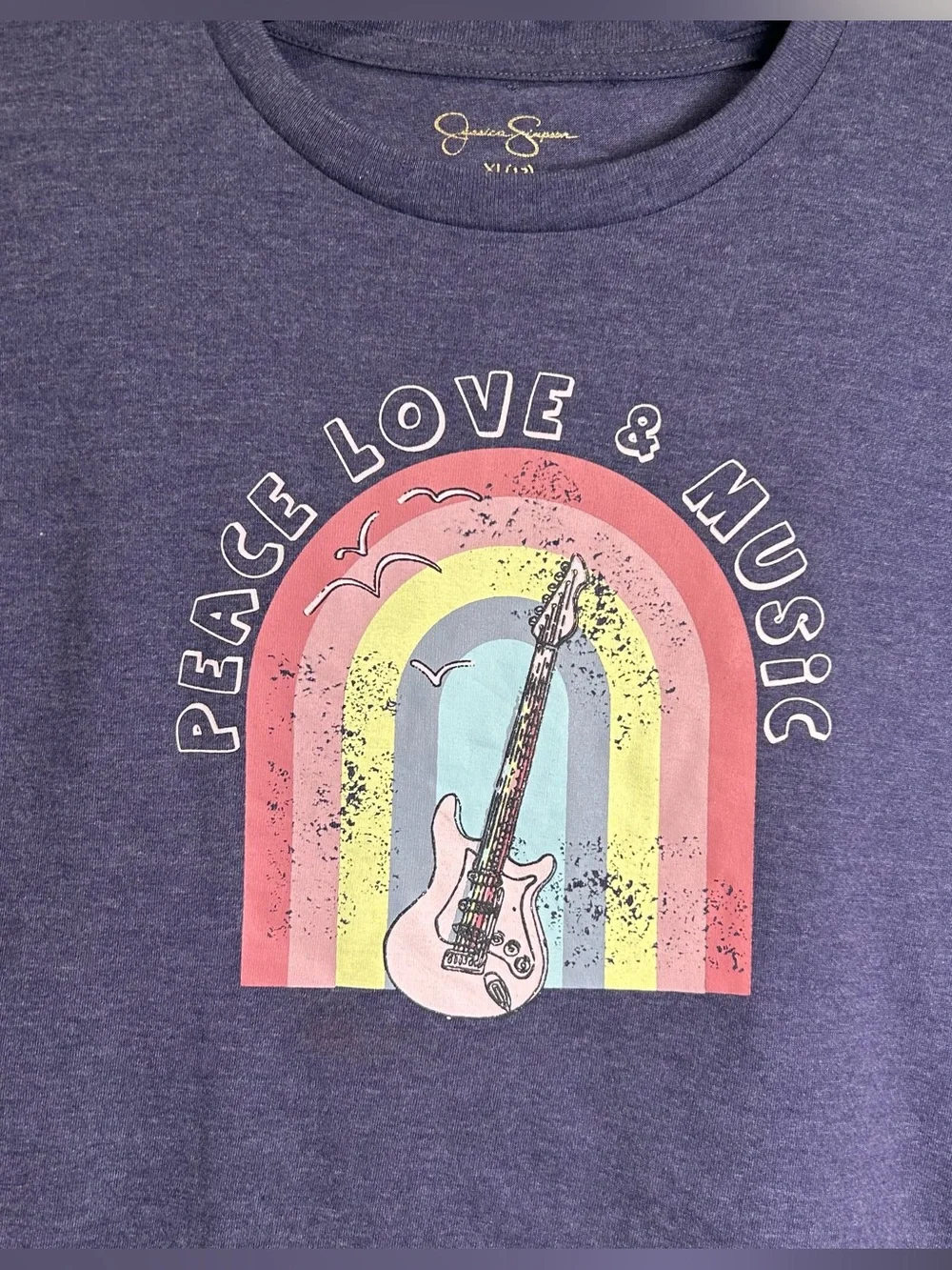 Jessica Simpson Girl’s Long Sleeve Graphic T-Shirt Size XL (12) Peace Love Music